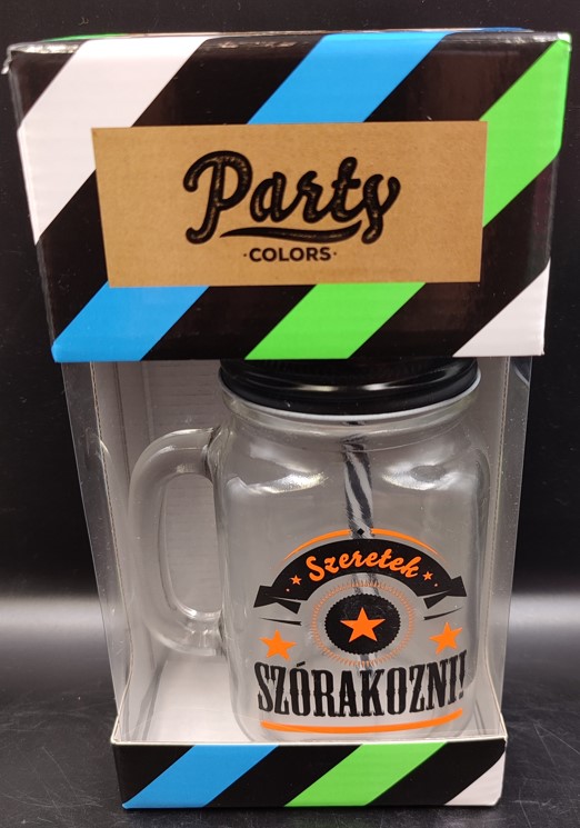 SZÍVÓSZÁLAS ÜVEG JAR 450ML SZERETEK SZÓRAKOZNI! V:49903 KRR (B8)