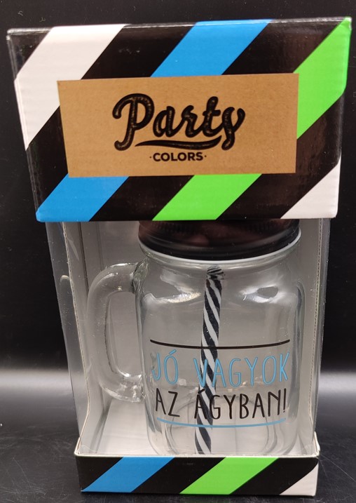 SZÍVÓSZÁLAS ÜVEG JAR 450ML JÓ VAGYOK AZ ÁGYBAN V:49910 KRR (B8)