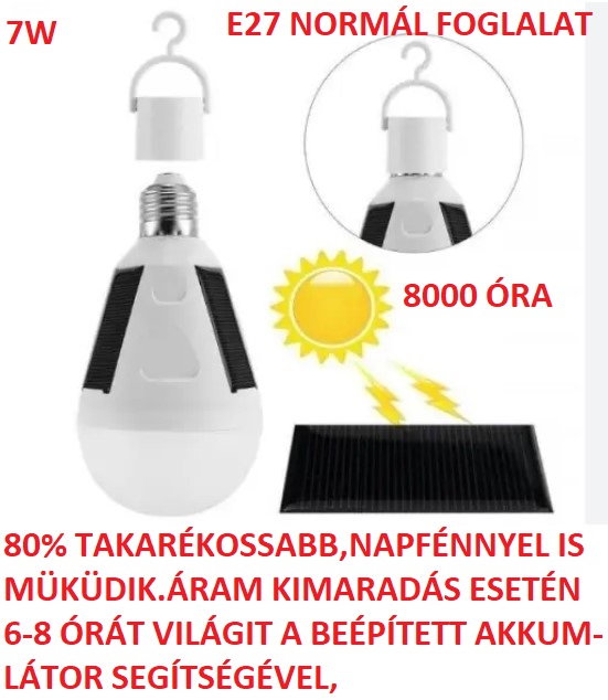 ÉGŐ LED SOLÁR 7W 240V E27 FEHÉR FÉNYŰ TYN-002 TTE