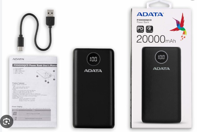 POWERBANK ADATA 20000 mAH FEKETE SZIN (DIGITÁLIS KIJELZŐ) P20000QCD-DGT-CDB MEDIA