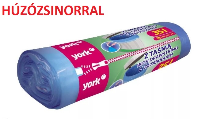 SZEMETESZSÁK HÚZÓZSINÓRRAL KÉK 35 LITER 49x57cm 15/ROLL GYD-YORK