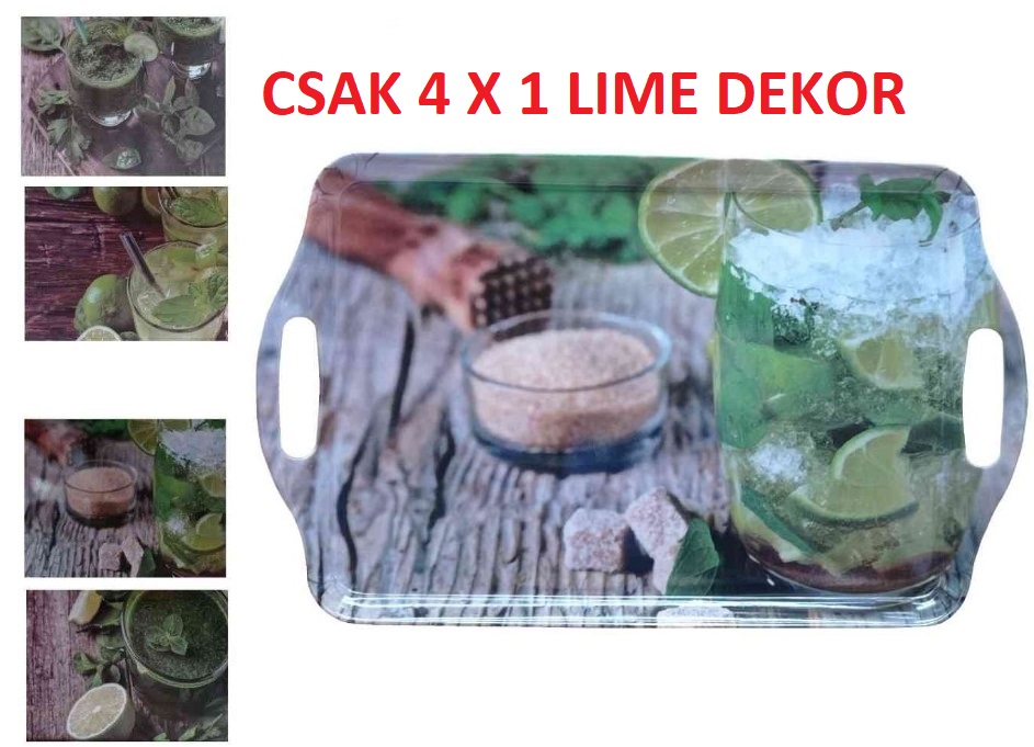 TÁLCA MELAMIN 38x23cm (KÖZÉP) FÜLES (CSAK 4x1 LIME DEKOR) V:402460 12/24/DOB ENGER