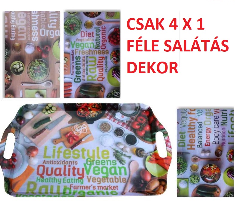 TÁLCA MELAMIN 38x23cm (KÖZÉP) FÜLES SALÁTÁS-ÉTELES (CSAK 4x1 FÉLE DEKOR) V:402354 12/24/DOB ENGER