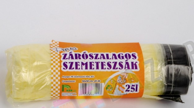 SZEMETESZSÁK ZÁRÓSZALAGOS 50x50cm 25 L 20db-OS/ROLL SÁRGA V:.... GYD-1001Á