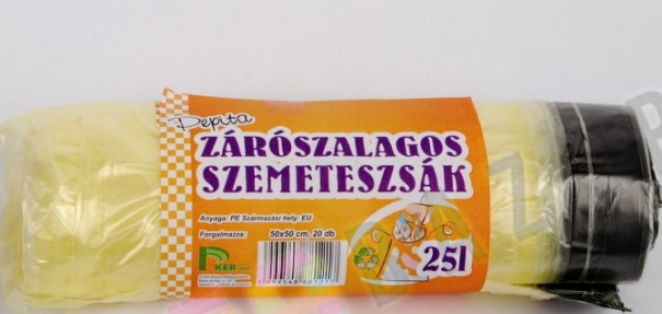 SZEMETESZSÁK ZÁRÓSZALAGOS 70x110cm 135 L 10db-OS/ROLL FEKETE V:910536 GYD-1001Á