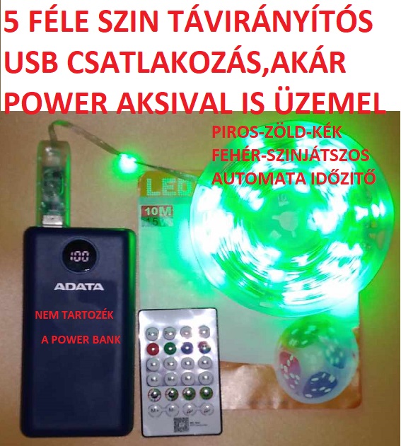 KARI ÉGŐ 100 LED USB 220V TÁVÍRÁNYITÓS 10 MÉTER 15W 5 FÉLE SZÍN WSI