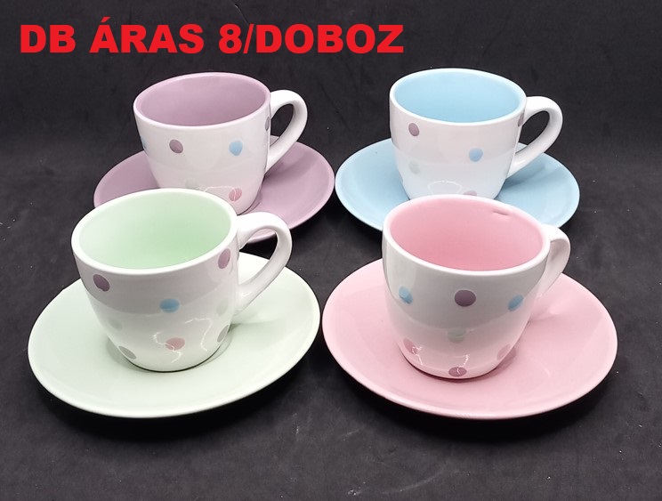 BÖGRE KÁVÉS+ALÁTÉT PUNTO 80ml 4x2 SZÍN PÖTTYÖS  8/DOBOZ VP6422 V:5431 BÁTH