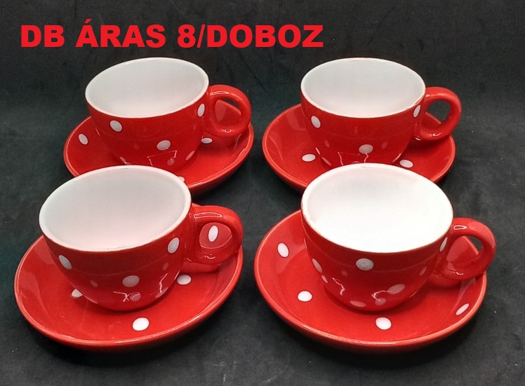 BÖGRE KÁVÉS+ALÁTÉT DOTS 100ml PIROS PÖTTYÖS  8/DOBOZ VP6215 V:6896 BÁTH