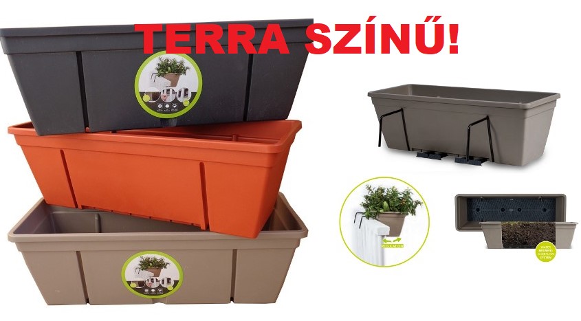 VIRÁGLÁDA 50cm TERRA  ANVERSA +ÖNFELSZÍVÓ BETÉTTEL ÉS BALKONLÁDA VASSAL ZM