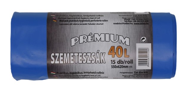 SZEMETESZSÁK KÉK PRÉMIUM 40 LITER 55x62cm 15/ROLL V:05636 DEV