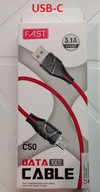 KÁBEL USB-C GYORSTÖLTÖ TELEFON KÁBEL 3,1A 100cm 1/DOB FAST C50 V:563 WSI 22-36