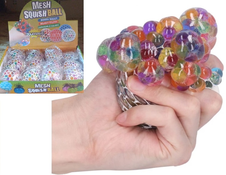 LABDA SQUISH ANTI-STRESSZ,HÁLÓS,GYÖNGYÖS 6cm SZILIKON V.295 12/KINÁLÓ 859019 IMPEX