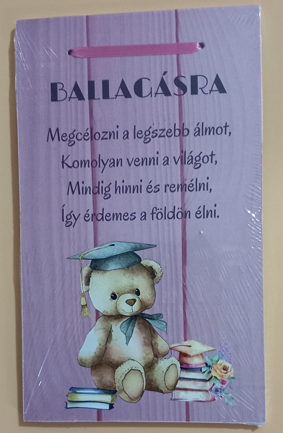 TÁBLA FA FELAKASZTHATÓ 15x23cm BALLAGÁSRA RÓZSASZÍN MACIS V:25928 KRR 