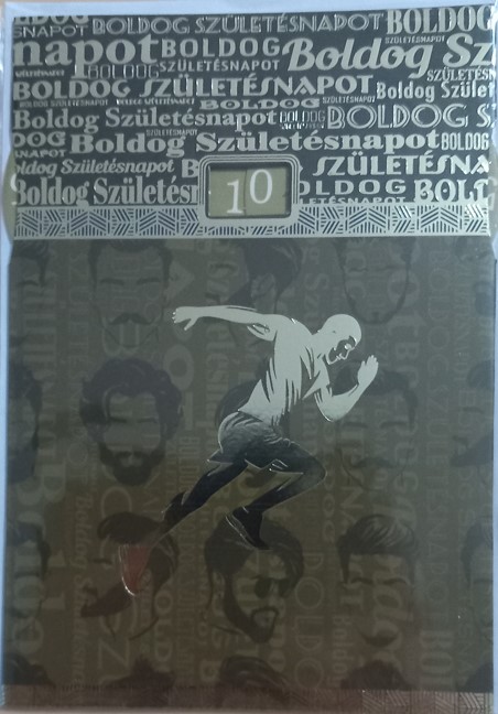 BORÍTÉK ÜDVÖZLŐLAP SZÜLETÉSNAPOS FÉRFI FUT, ÉVSZÁM BEÁLLÍTHATÓ 10db/ CS12x17cm V:20031 KRR