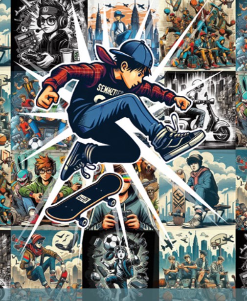 AJÁNDÉKTÁSKA  L-ES 27x32cm BASEBALL SAPKÁS FIÚ GÖRDESZKÁVAL  V:03133 KRR CONCARD